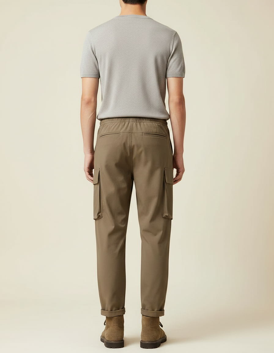 Pantalon Marron Cargo Décontracté Ample Homme - Kaki Polyester - vue 2