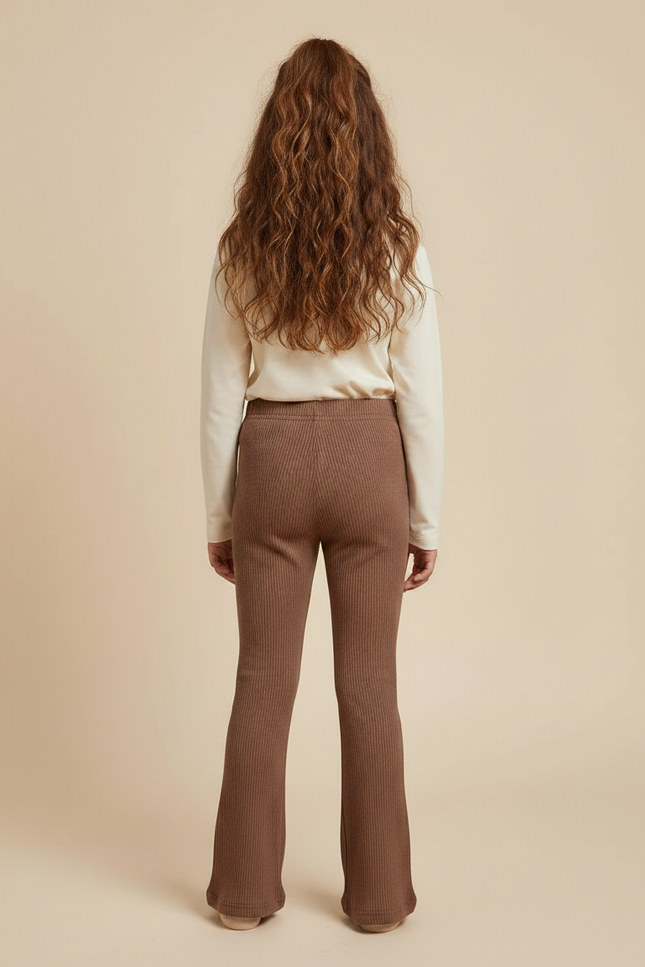 Pantalon Marron Côtelé Évasé Slim Élastique Fille - Maille - vue 2