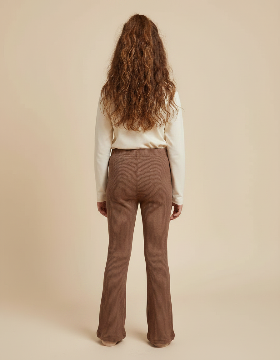 Pantalon Marron Côtelé Évasé Slim Élastique Fille - Maille - vue 2