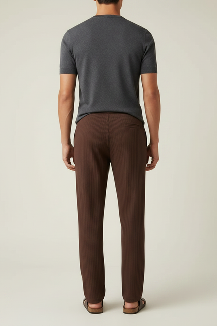 Pantalon Marron Côtelé Ample Décontracté Cordon Homme - Cordé - vue 2