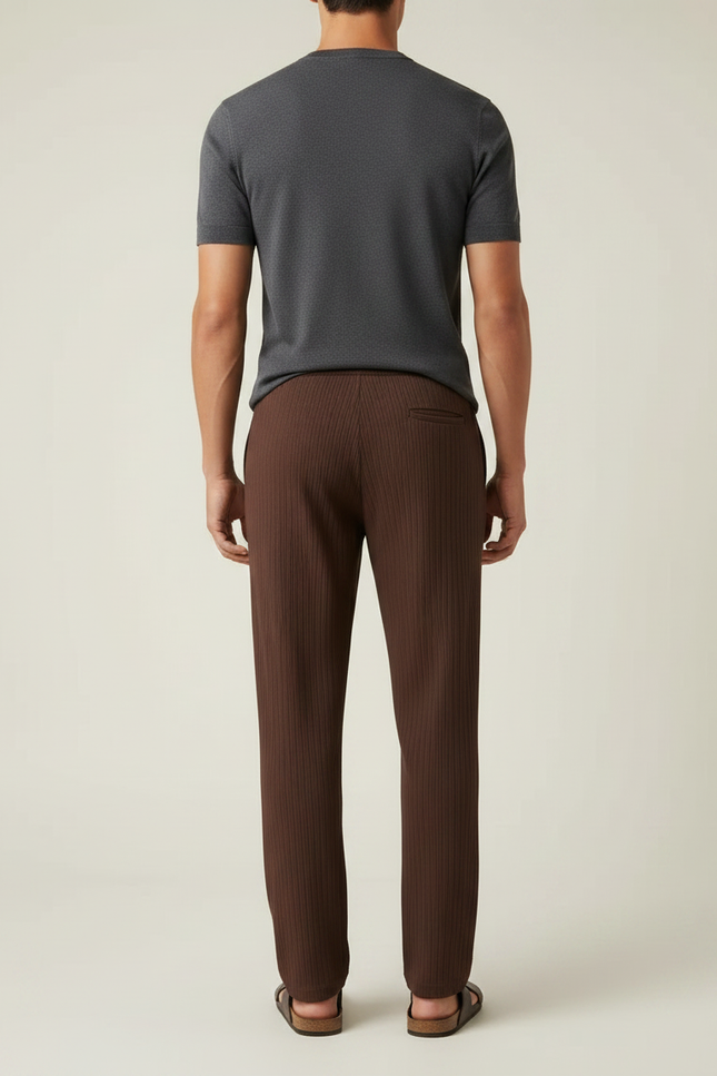 Pantalon Marron Côtelé Ample Décontracté Cordon Homme - Cordé - vue 2
