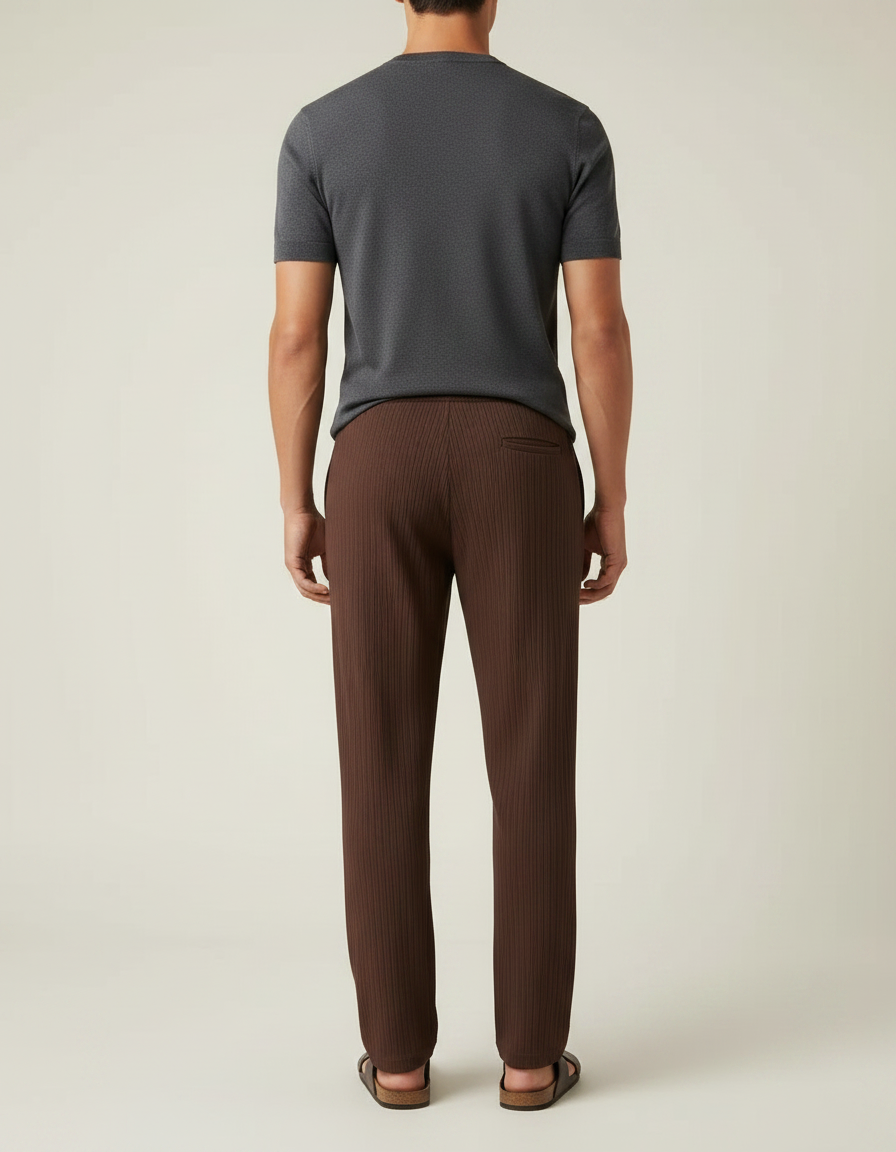 Pantalon Marron Côtelé Ample Décontracté Cordon Homme - Cordé - vue 2