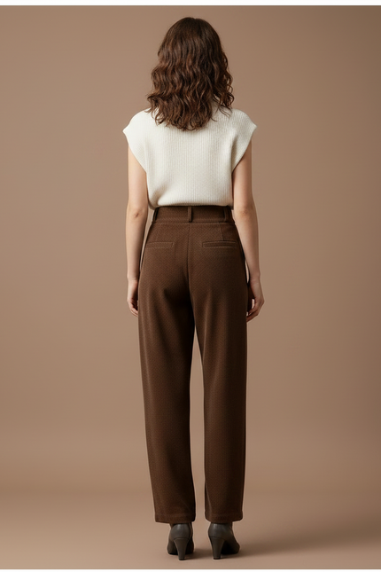 Pantalon Marron Côtelé Ample Plissé Décontracté Élégant Femme - Cordé - vue 2