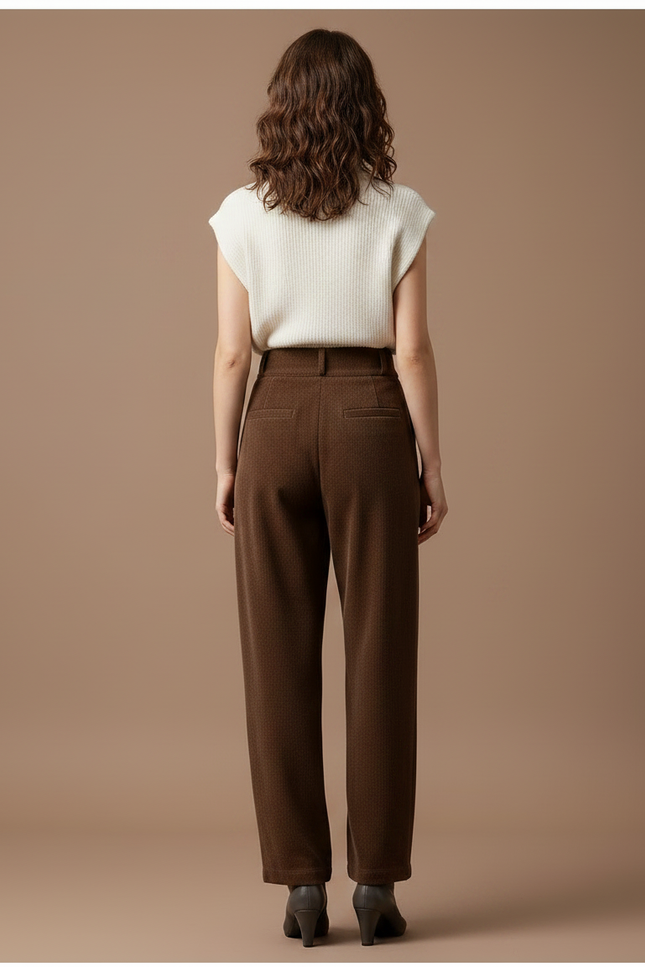 Pantalon Marron Côtelé Ample Plissé Décontracté Élégant Femme - Cordé - vue 2