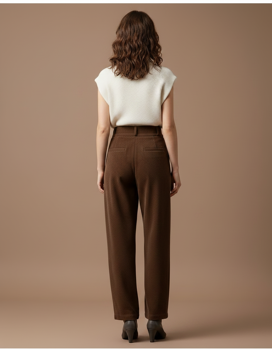 Pantalon Marron Côtelé Ample Plissé Décontracté Élégant Femme - Cordé - vue 2