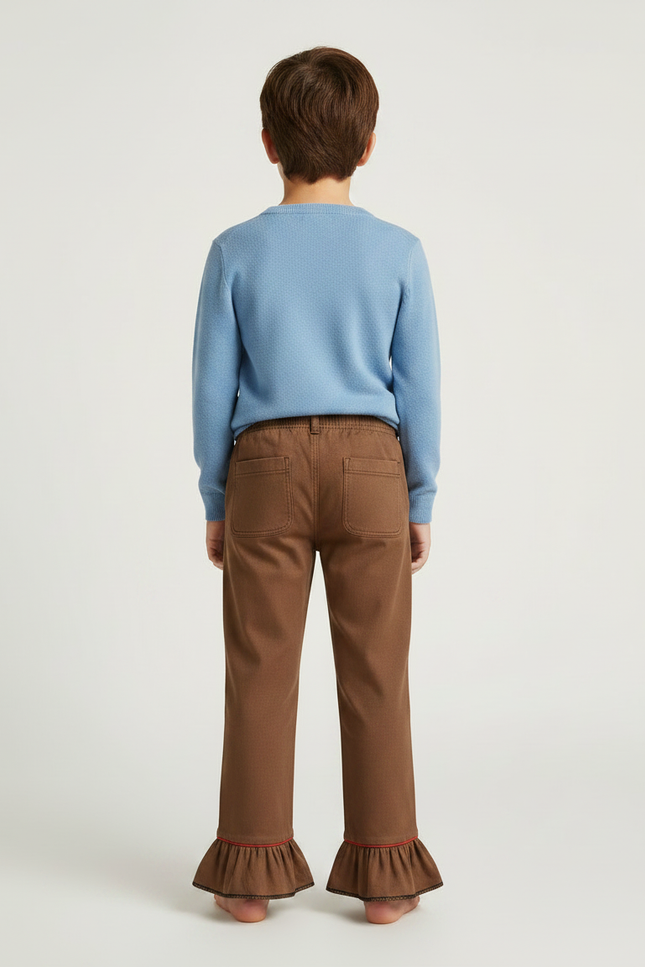 Pantalon Marron Évasé Volants Rouge Enfant - Molleton - vue 2