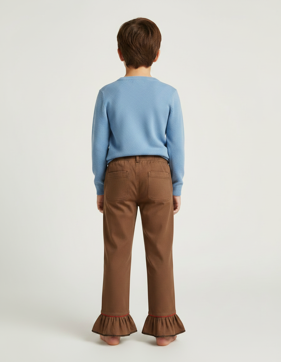 Pantalon Marron Évasé Volants Rouge Enfant - Molleton - vue 2