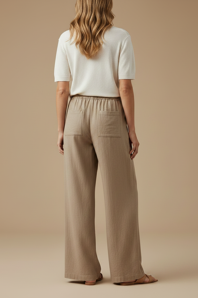 Pantalon Marron Ample Cordon Fluide Décontracté Femme - Kaki Lin - vue 2