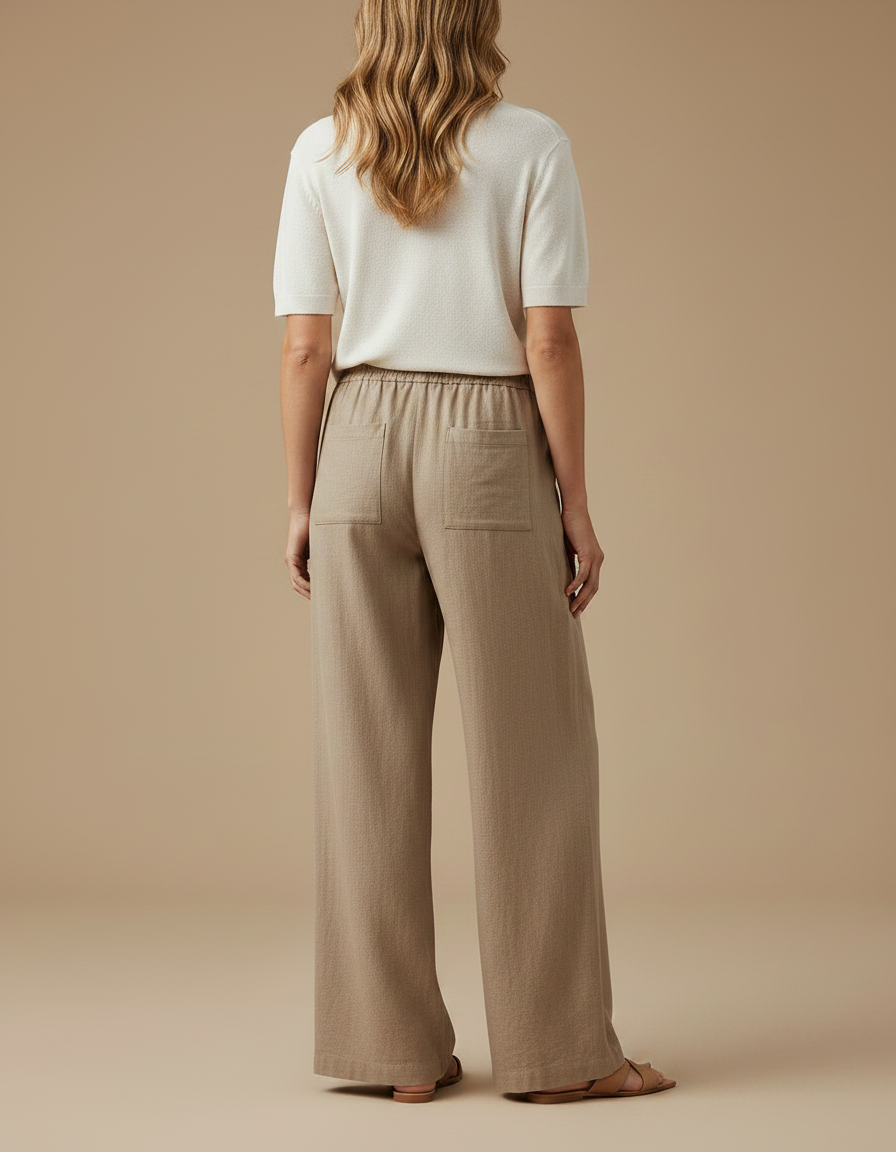 Pantalon Marron Ample Cordon Fluide Décontracté Femme - Kaki Lin - vue 2