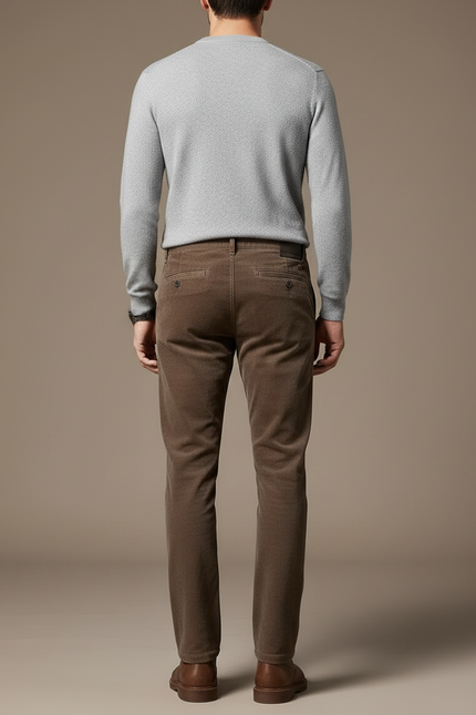 Pantalon Marron Homme Côtelé Droit Velours Chaud - vue 2