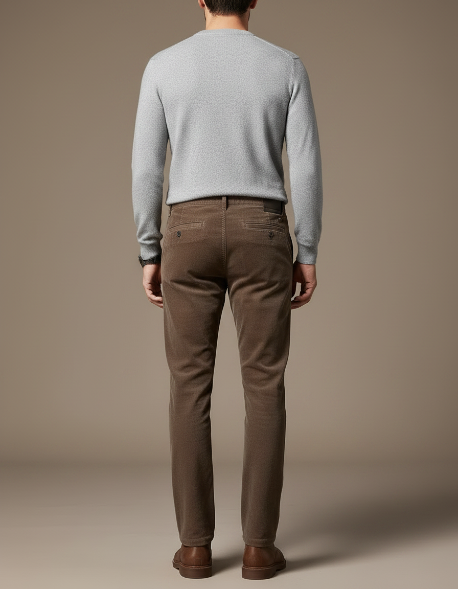 Pantalon Marron Homme Côtelé Droit Velours Chaud - vue 2
