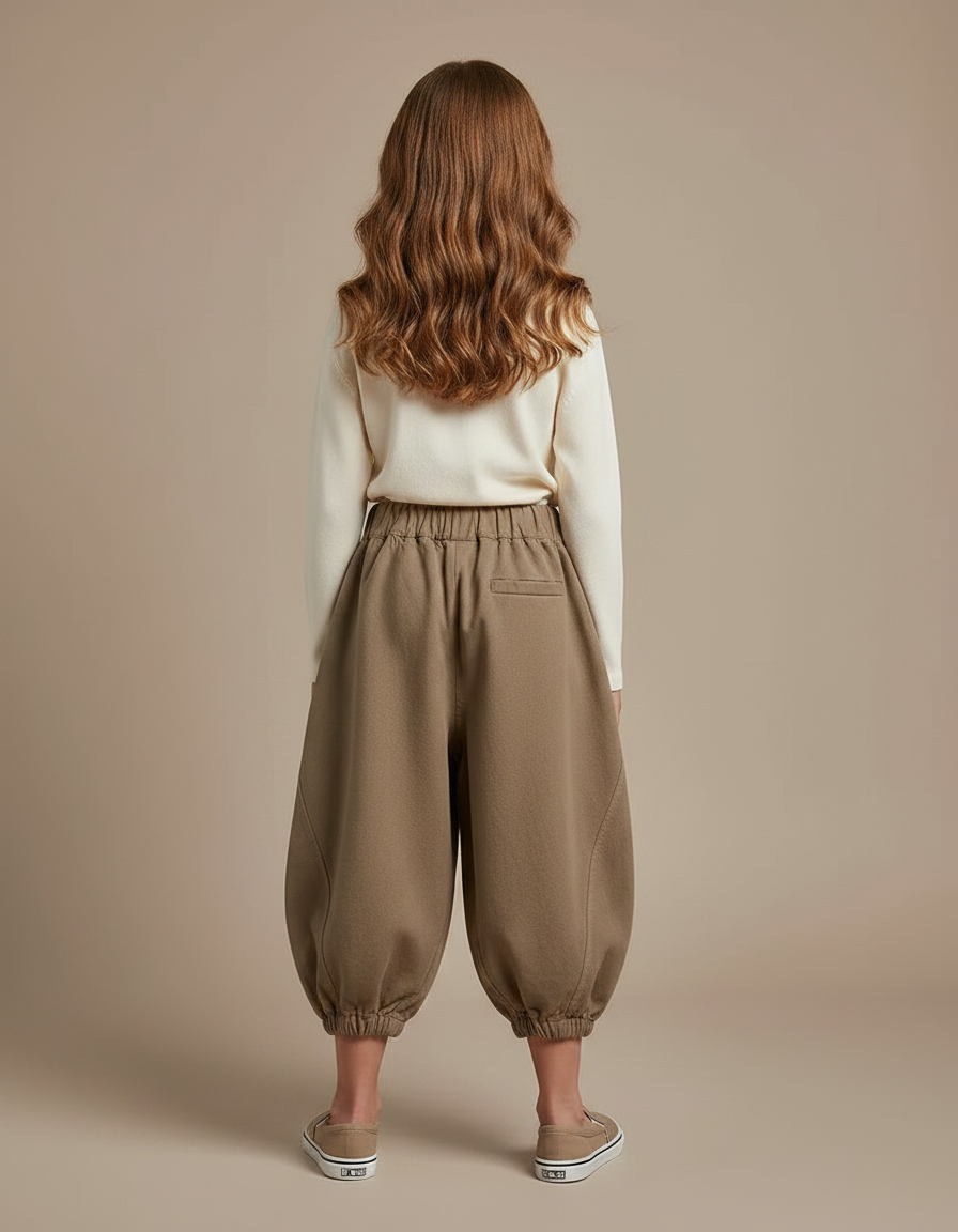 Pantalon Marron Harem Coton Ample Enfant - Kaki Molleton - vue 2