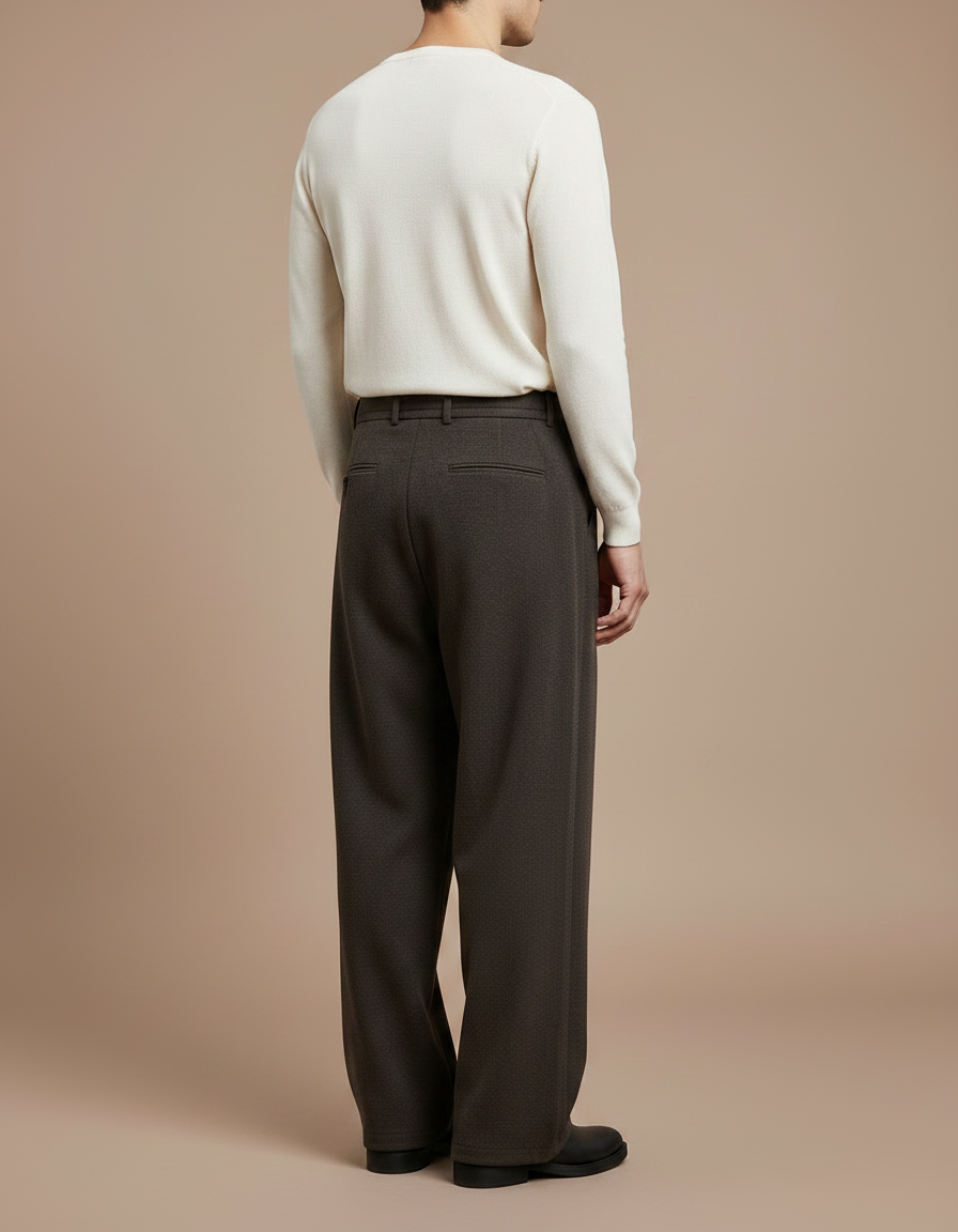 Pantalon Marron Ample Plissé Décontracté Homme - Molleton - vue 2