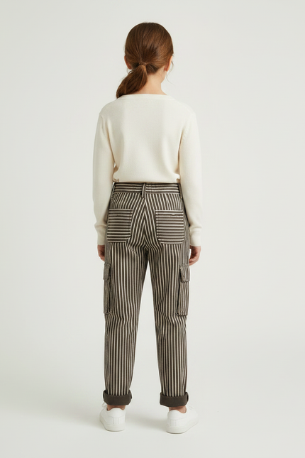 Pantalon Marron Rayé Cargo Coton Ample Enfant - vue 2