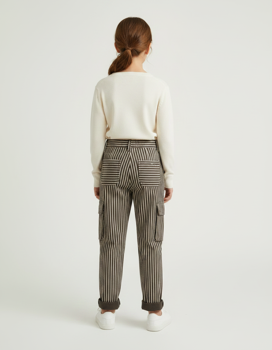 Pantalon Marron Rayé Cargo Coton Ample Enfant - vue 2