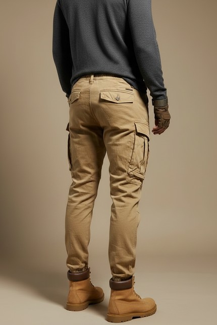 Pantalon Marron Cargo Coton Décontracté Homme Jogging - Camel - vue 2