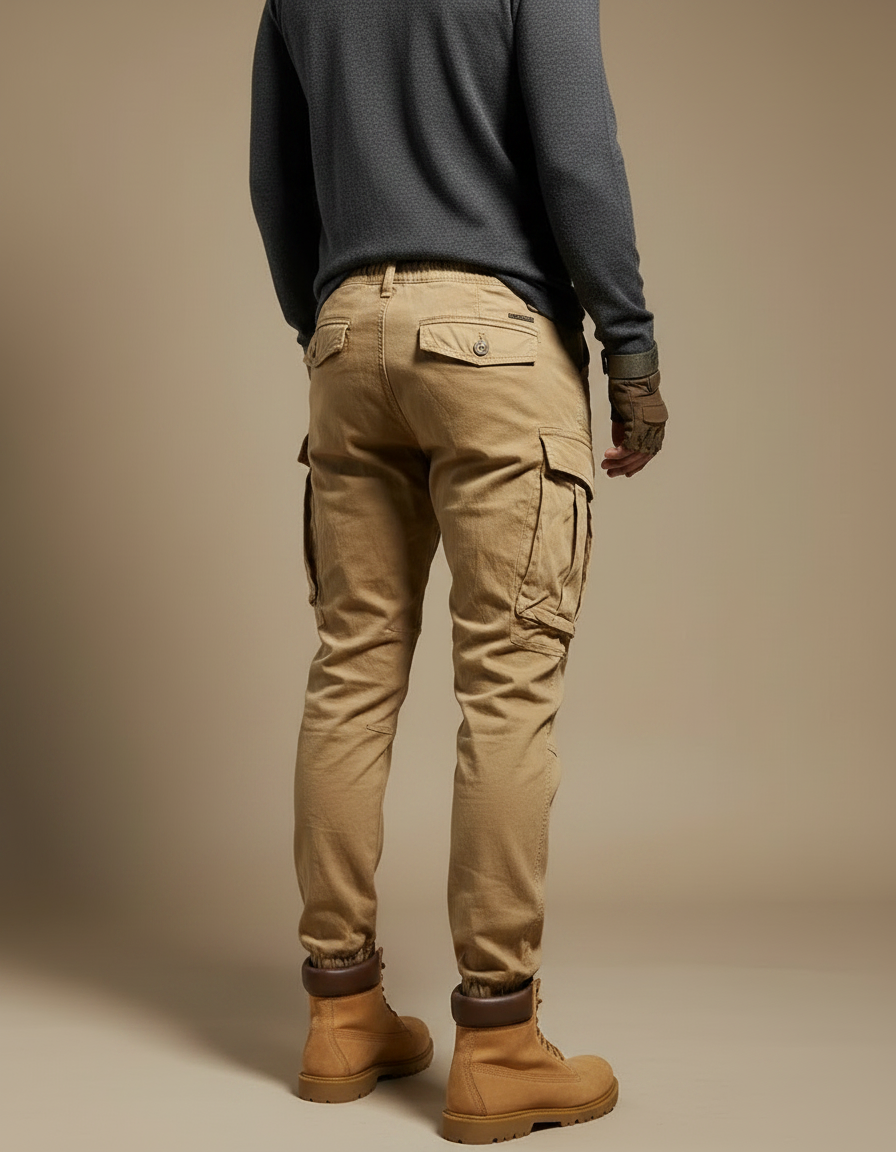 Pantalon Marron Cargo Coton Décontracté Homme Jogging - Camel - vue 2