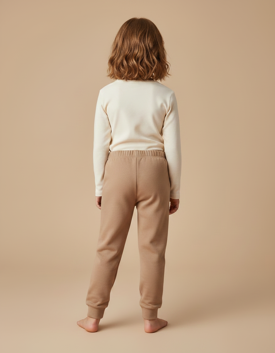 Pantalon Marron Enfant Doux Confortable Coton Basique - Camel Molleton - vue 2