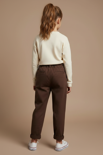 Pantalon Marron Ample Coton Plissé Enfant Décontracté - vue 2