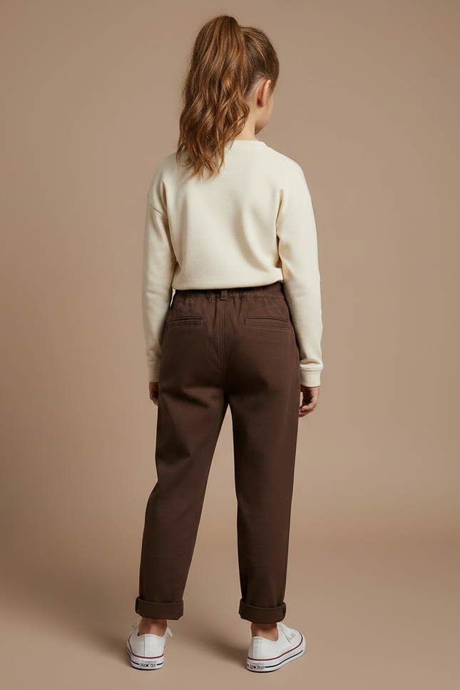 Pantalon Marron Ample Coton Plissé Enfant Décontracté - vue 2