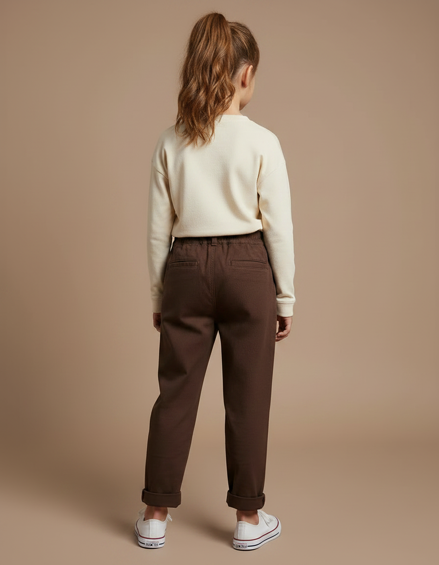 Pantalon Marron Ample Coton Plissé Enfant Décontracté - vue 2