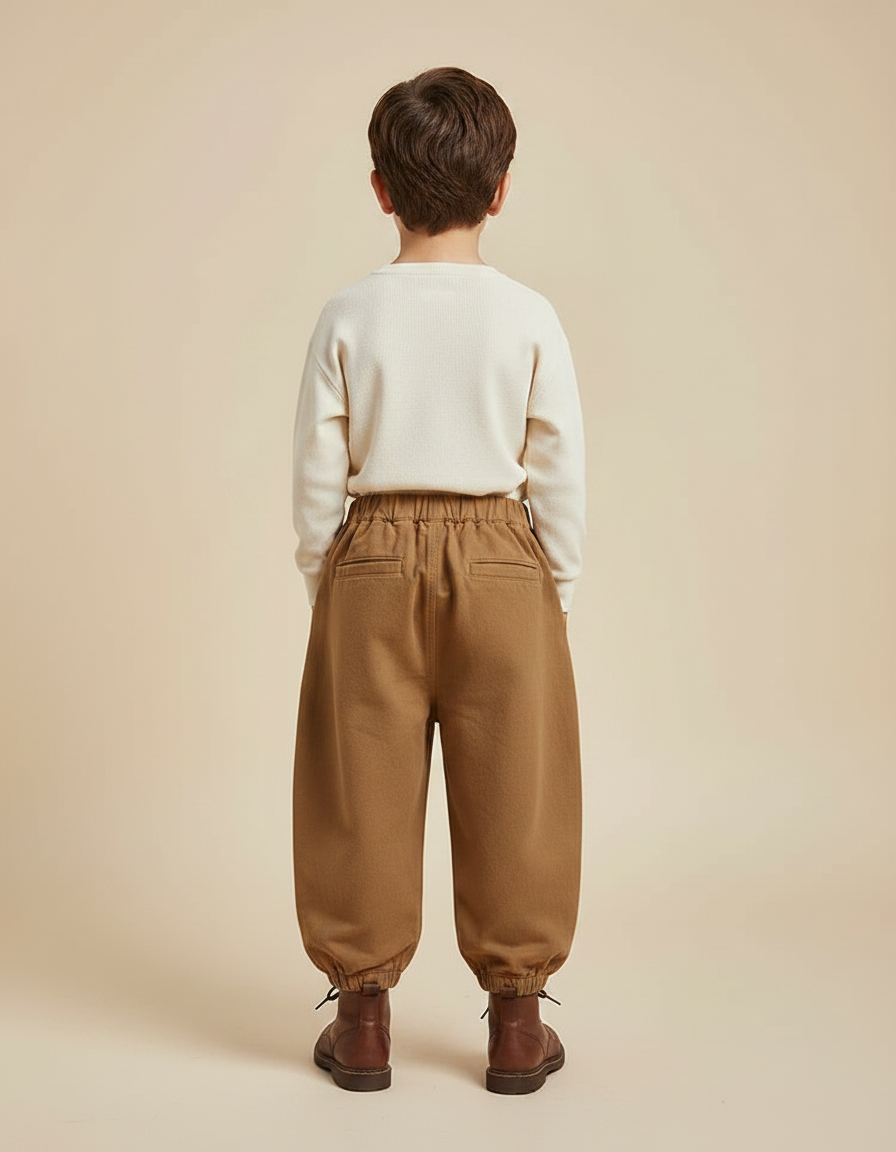 Pantalon Marron Ample Décontracté Unisexe Coton - Gabardine - vue 2