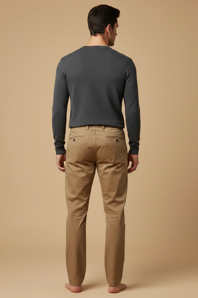 Pantalon Marron Chino Coupe Droite Coton Homme Décontracté - Camel - vue 2