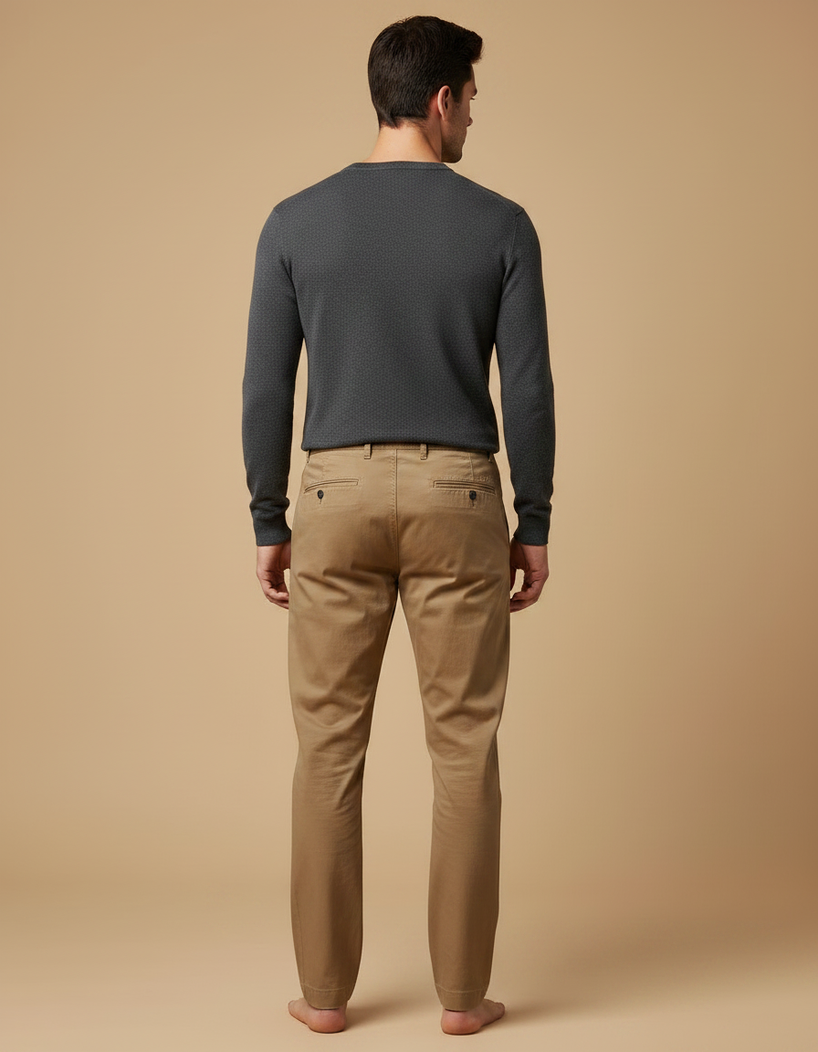 Pantalon Marron Chino Coupe Droite Coton Homme Décontracté - Camel - vue 2