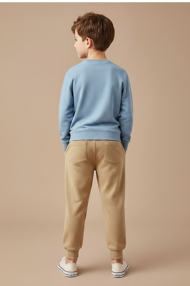 Pantalon Marron Molletonné Confortable Décontracté Cordon Enfant - Beige - vue 2