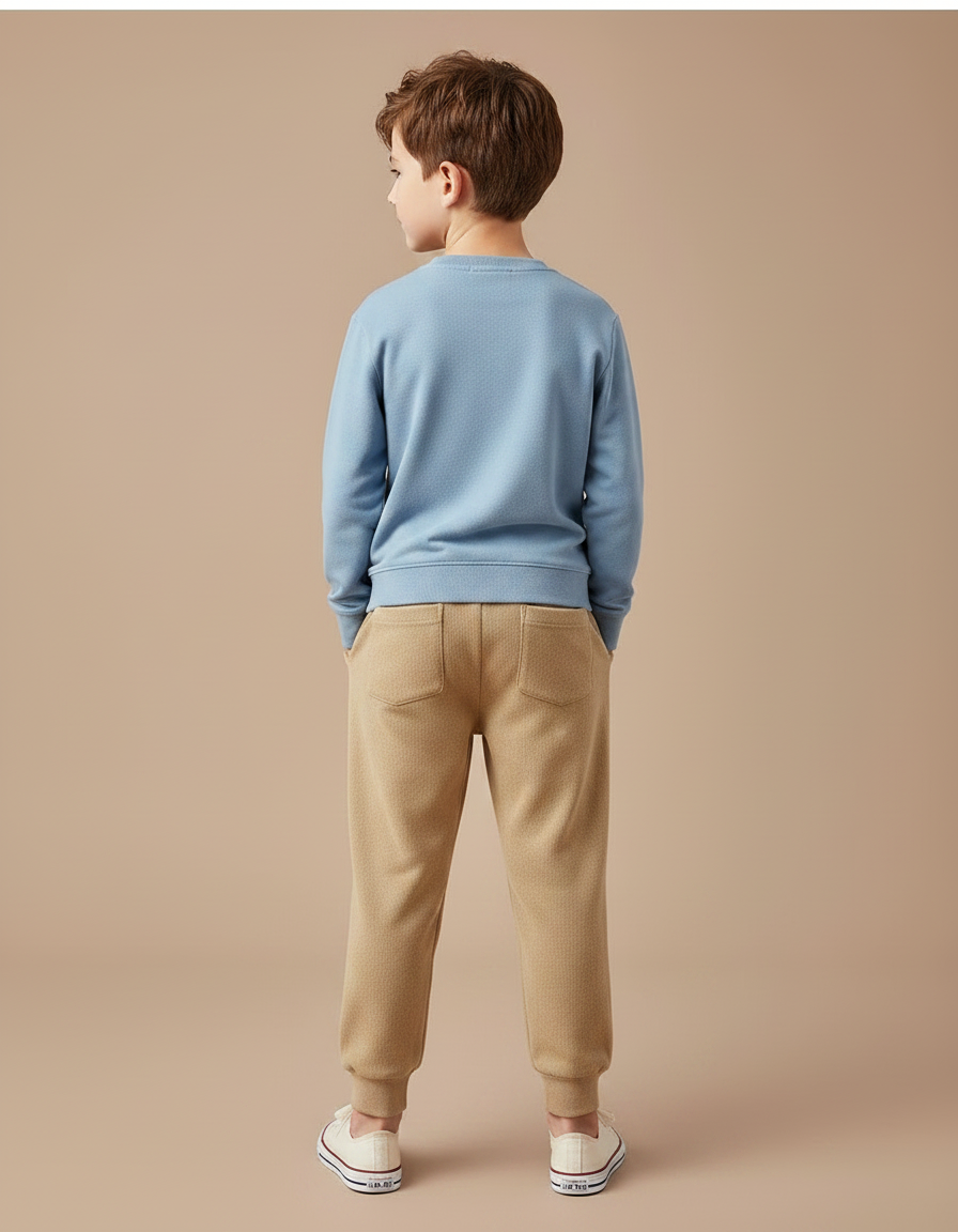 Pantalon Marron Molletonné Confortable Décontracté Cordon Enfant - Beige - vue 2
