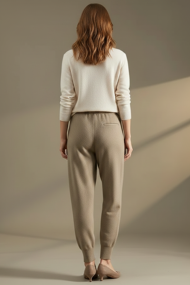 Pantalon Marron Laine Tricoté Ample Confortable - Kaki - vue 2