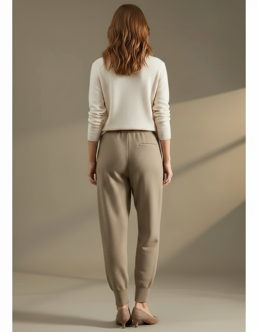 Pantalon Marron Laine Tricoté Ample Confortable - Kaki - vue 2