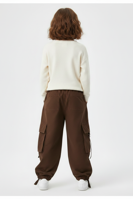 Pantalon Marron Cargo Ample Sportif Molletonné Enfant - vue 2