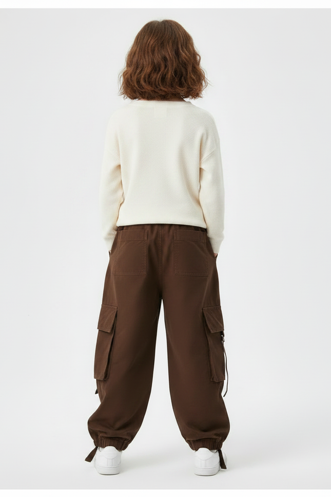 Pantalon Marron Cargo Ample Sportif Molletonné Enfant - vue 2
