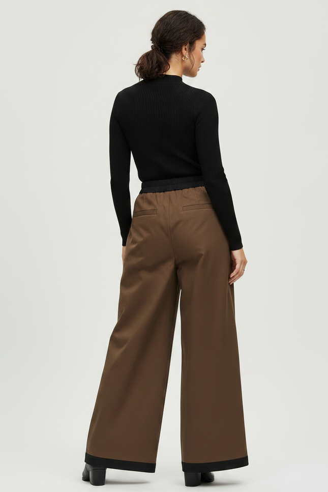 Pantalon Marron Ample Plissé Décontracté Fluide Chic - Gabardine - vue 2