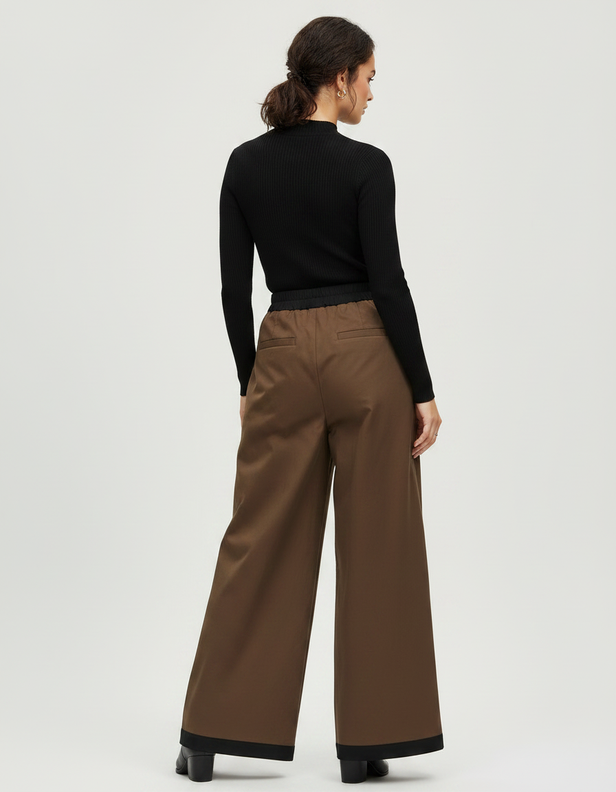 Pantalon Marron Ample Plissé Décontracté Fluide Chic - Gabardine - vue 2