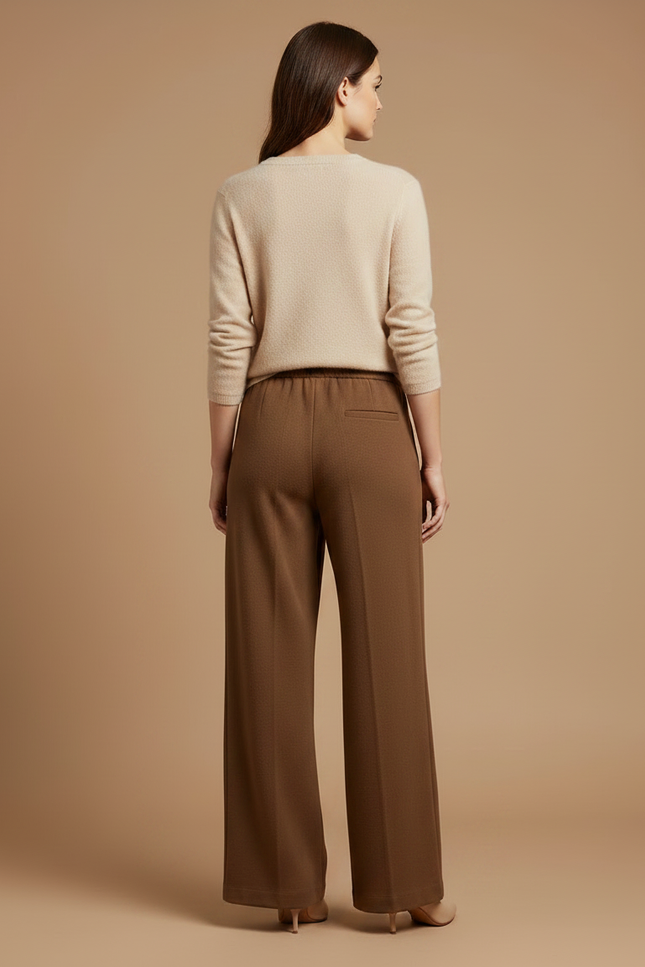 Pantalon Marron Ample Taille Haute Laine Cordon Décontracté - vue 2
