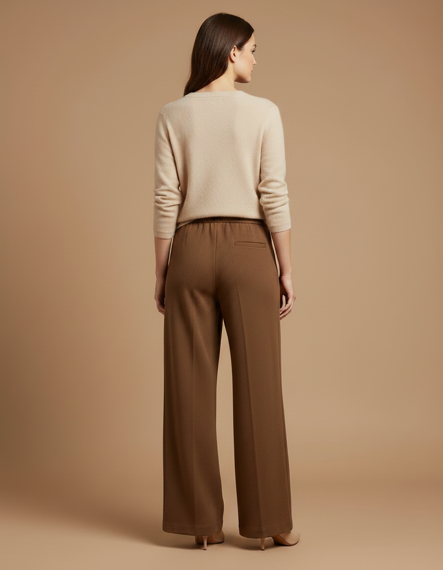 Pantalon Marron Ample Taille Haute Laine Cordon Décontracté - vue 2