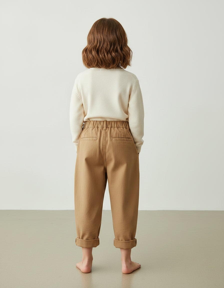 Pantalon Marron Ample Plissé Coton Enfant Décontracté - vue 2