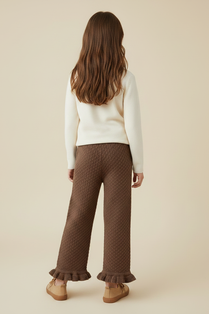 Pantalon Marron Tricoté Large Volants Enfant - Maille - vue 2