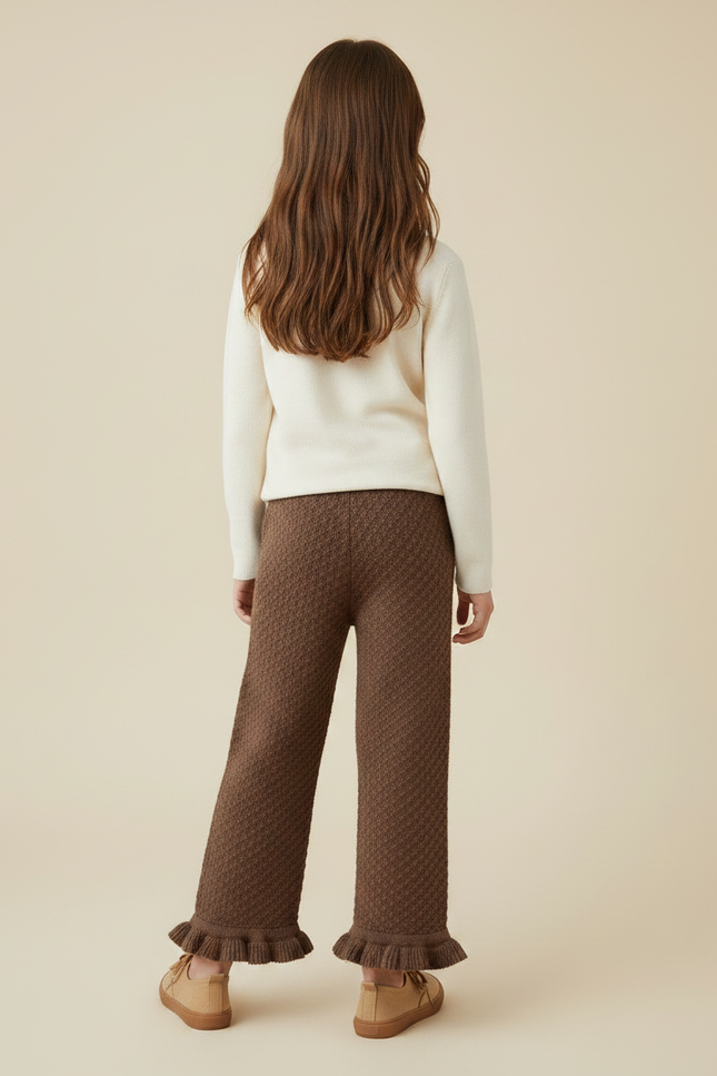 Pantalon Marron Tricoté Large Volants Enfant - Maille - vue 2