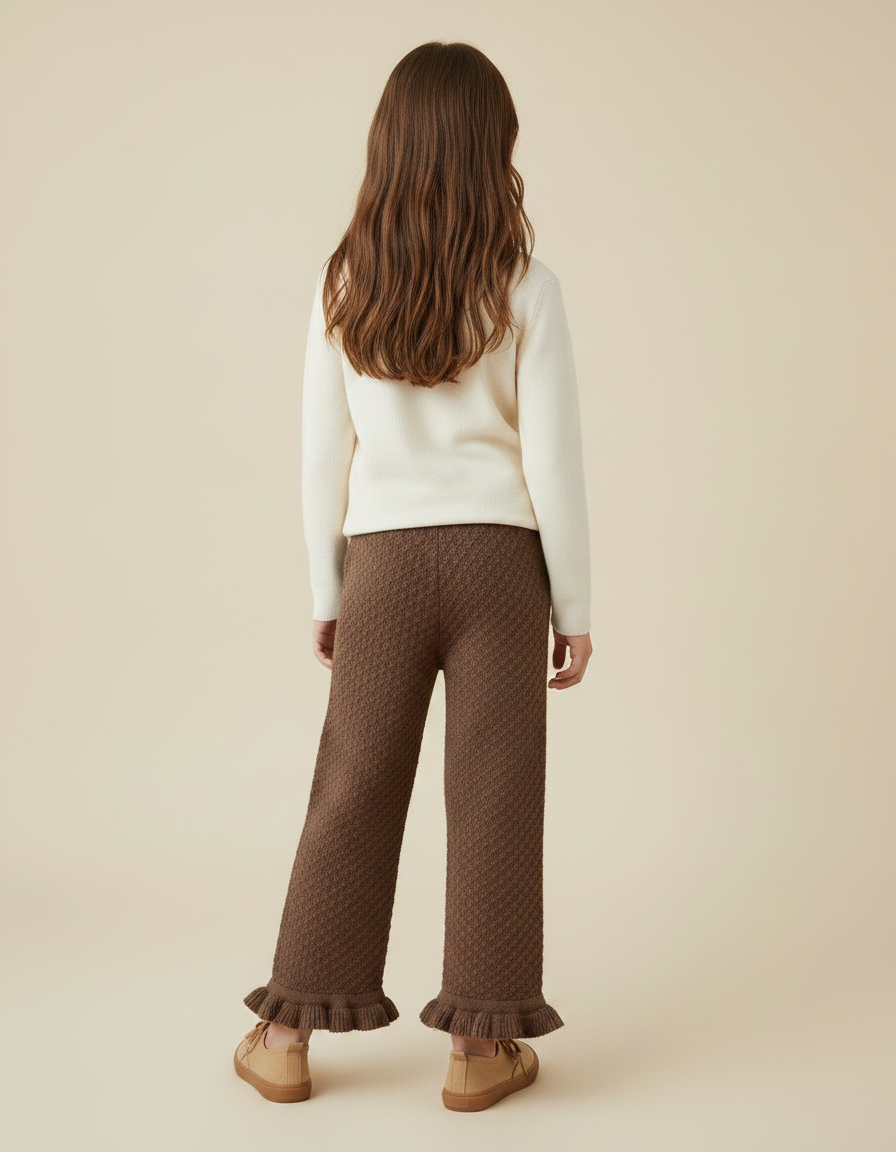 Pantalon Marron Tricoté Large Volants Enfant - Maille - vue 2