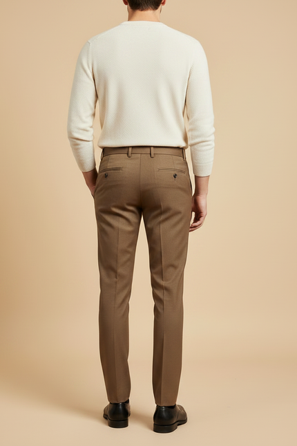 Pantalon Marron Homme Slim Élégant Formel Coton - Gabardine - vue 2