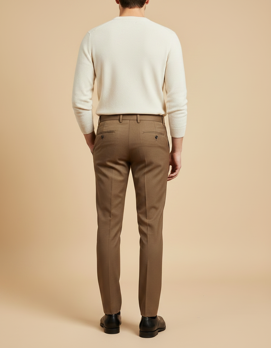 Pantalon Marron Homme Slim Élégant Formel Coton - Gabardine - vue 2