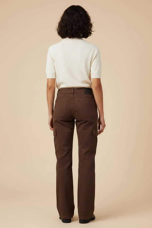 Pantalon Marron Cargo Vintage Taille Haute Femme - Toile - vue 2