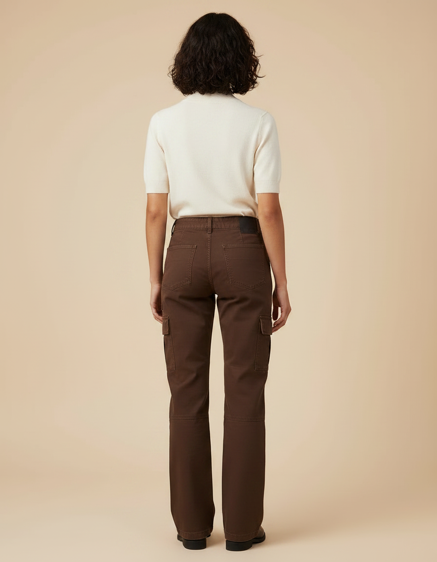Pantalon Marron Cargo Vintage Taille Haute Femme - Toile - vue 2