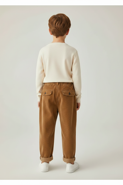 Pantalon Marron Côtelé Ample Décontracté Garçon - Cordé - vue 2