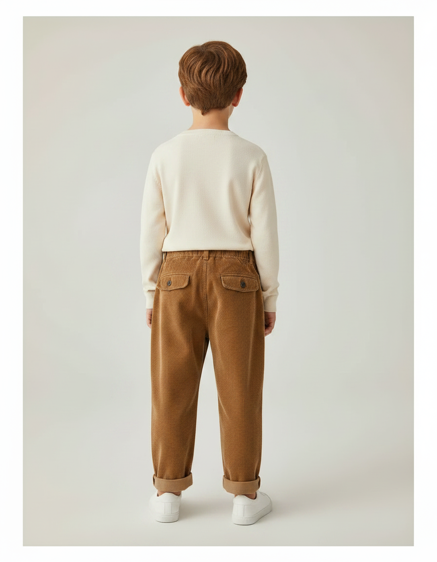 Pantalon Marron Côtelé Ample Décontracté Garçon - Cordé - vue 2