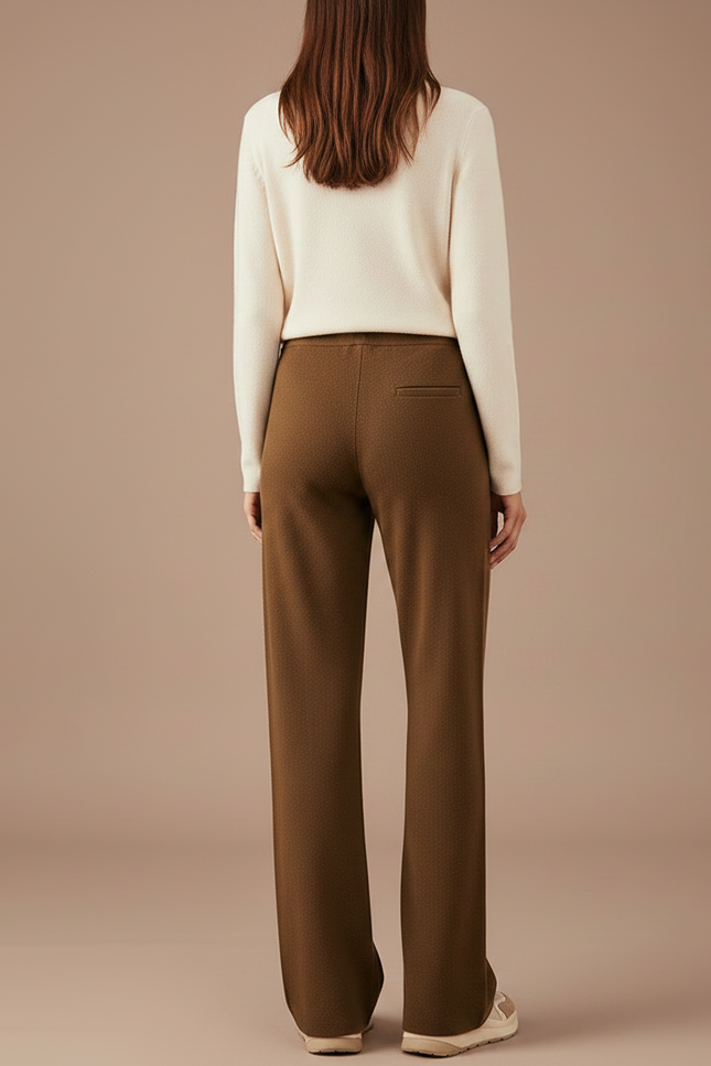Pantalon Marron Ample Taille Haute Décontracté Confortable - Maille - vue 2