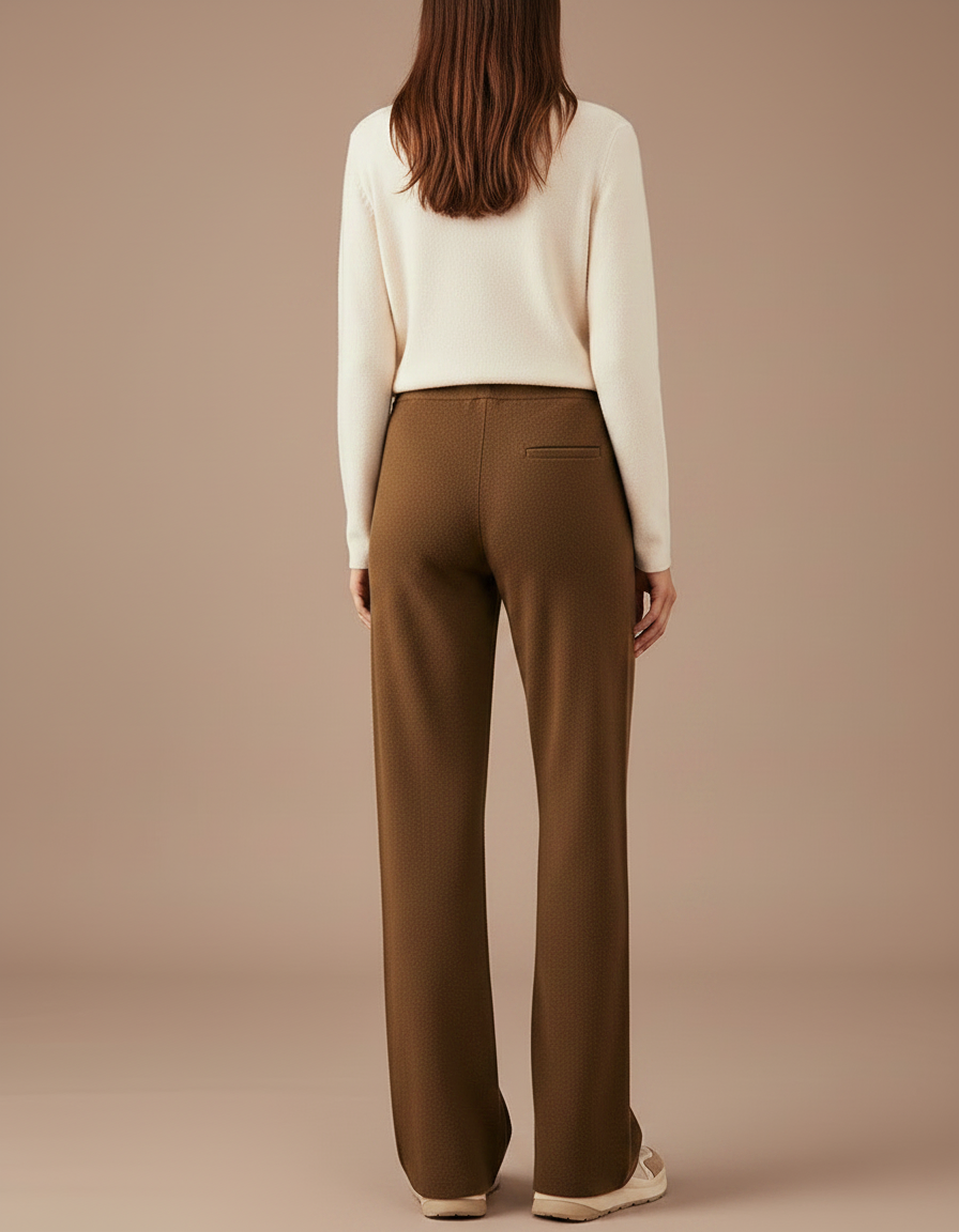 Pantalon Marron Ample Taille Haute Décontracté Confortable - Maille - vue 2